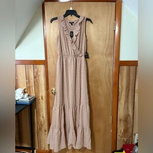 Express Blush Pink Metallic Clip Dot Ruffle Maxi Dress Small NWT Sleeveless